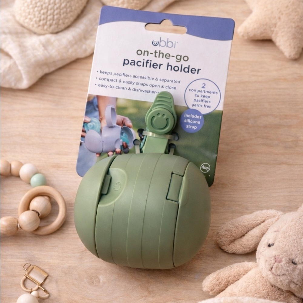 Ubbi On-the-Go Pacifier Holder Sage Green | Silicone Strap | Travel Case